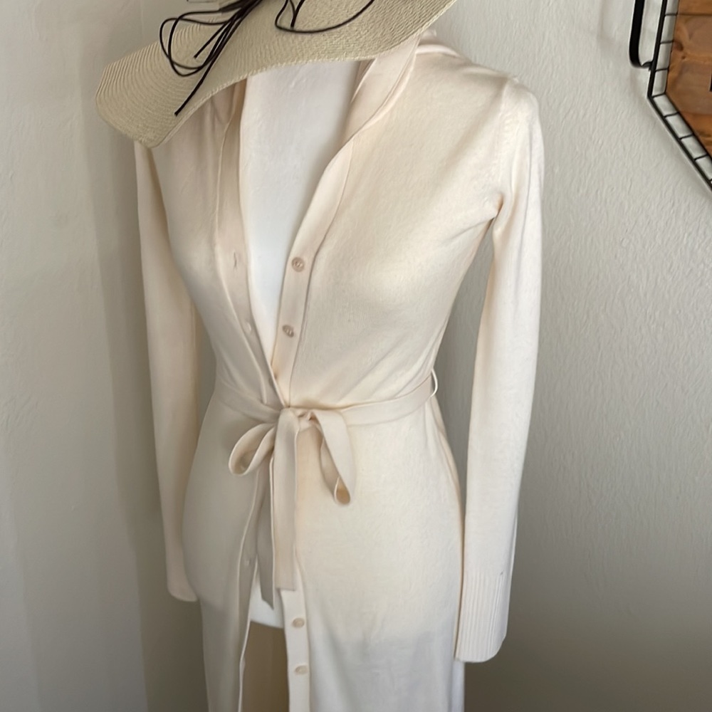 Cream Full Body Button-Down w/waist Belt Sweater Cardigan Hoodie